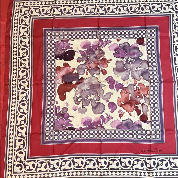 Floral Red and Purple Silk Scarf by Paloma Picasso - Picture 3 of 14